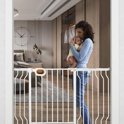 owlie Baby Gate with Door 66-75 Inch, Extra Wide Stair Gates for Kids Adjustable Wide Dog Pet Gate Stairway Large Baby Gates Pressure Mount for Pets for House Stairway Doorway White (30.5'' Tall)