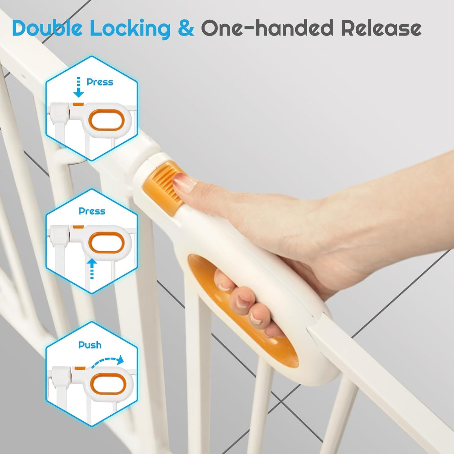 owlie Baby Gate with Door 66-75 Inch, Extra Wide Stair Gates for Kids Adjustable Wide Dog Pet Gate Stairway Large Baby Gates Pressure Mount for Pets for House Stairway Doorway White (30.5'' Tall)