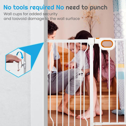 owlie Baby Gate with Door 66-75 Inch, Extra Wide Stair Gates for Kids Adjustable Wide Dog Pet Gate Stairway Large Baby Gates Pressure Mount for Pets for House Stairway Doorway White (30.5'' Tall)