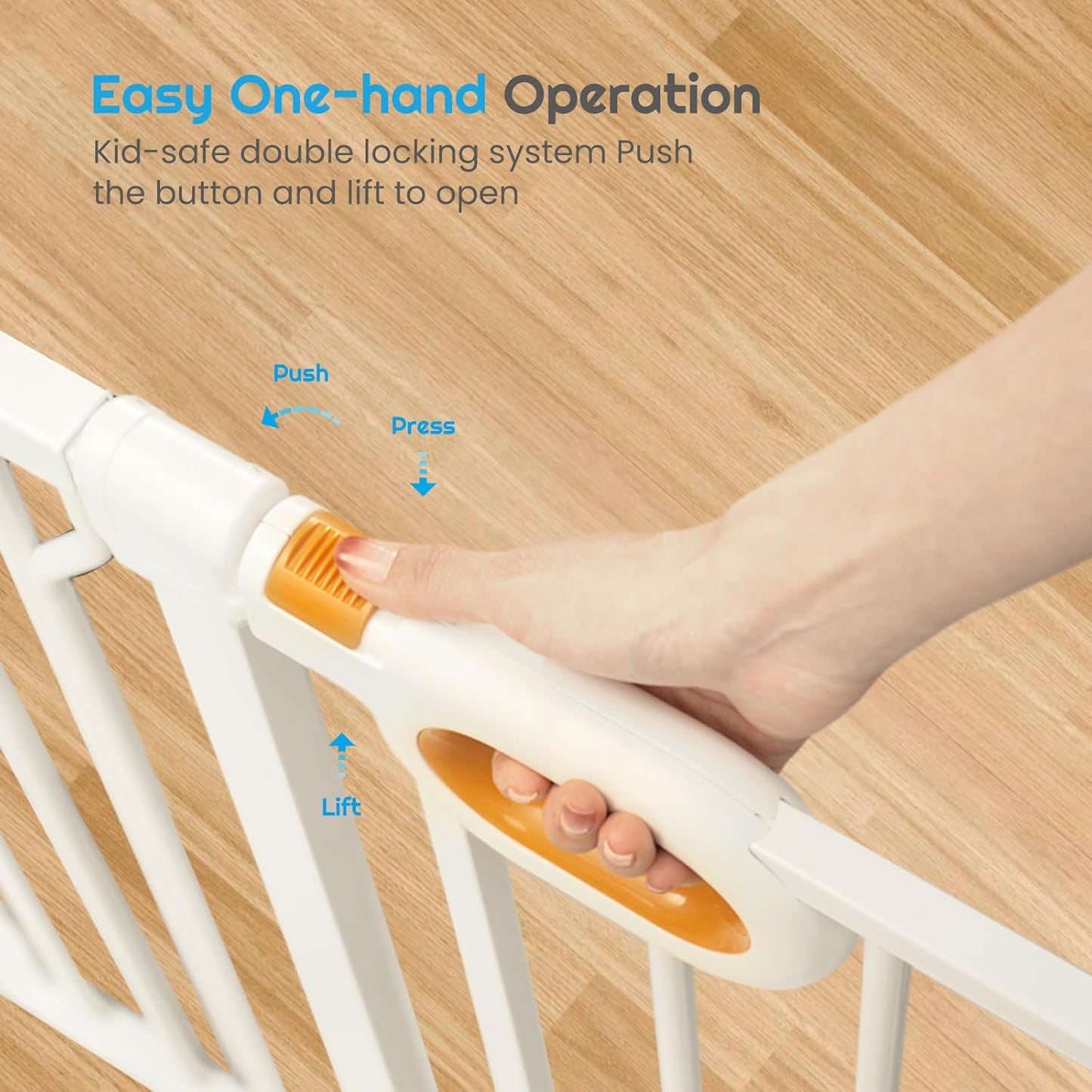 owlie Baby Gate with Door 66-75 Inch, Extra Wide Stair Gates for Kids Adjustable Wide Dog Pet Gate Stairway Large Baby Gates Pressure Mount for Pets for House Stairway Doorway White (30.5'' Tall)