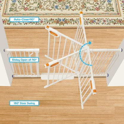 owlie Baby Gate with Door 66-75 Inch, Extra Wide Stair Gates for Kids Adjustable Wide Dog Pet Gate Stairway Large Baby Gates Pressure Mount for Pets for House Stairway Doorway White (30.5'' Tall)