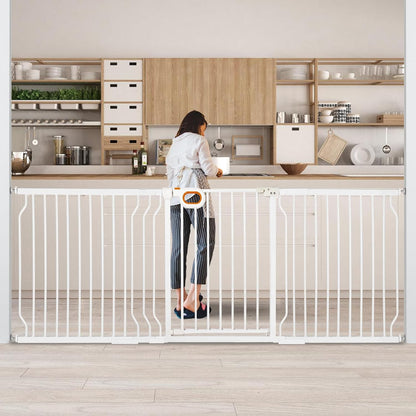 owlie Baby Gate with Door 66-75 Inch, Extra Wide Stair Gates for Kids Adjustable Wide Dog Pet Gate Stairway Large Baby Gates Pressure Mount for Pets for House Stairway Doorway White (30.5'' Tall)