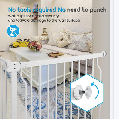 owlie Baby Gate with Door 66-75 Inch, Extra Wide Stair Gates for Kids Adjustable Wide Dog Pet Gate Stairway Large Baby Gates Pressure Mount for Pets for House Stairway Doorway White (30.5'' Tall)