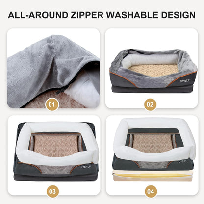XLarge Memory Foam Dog Bed, Orthopedic Dog Bed & Sofa with Removable Washable Cover and Squeaker Toy as Gift