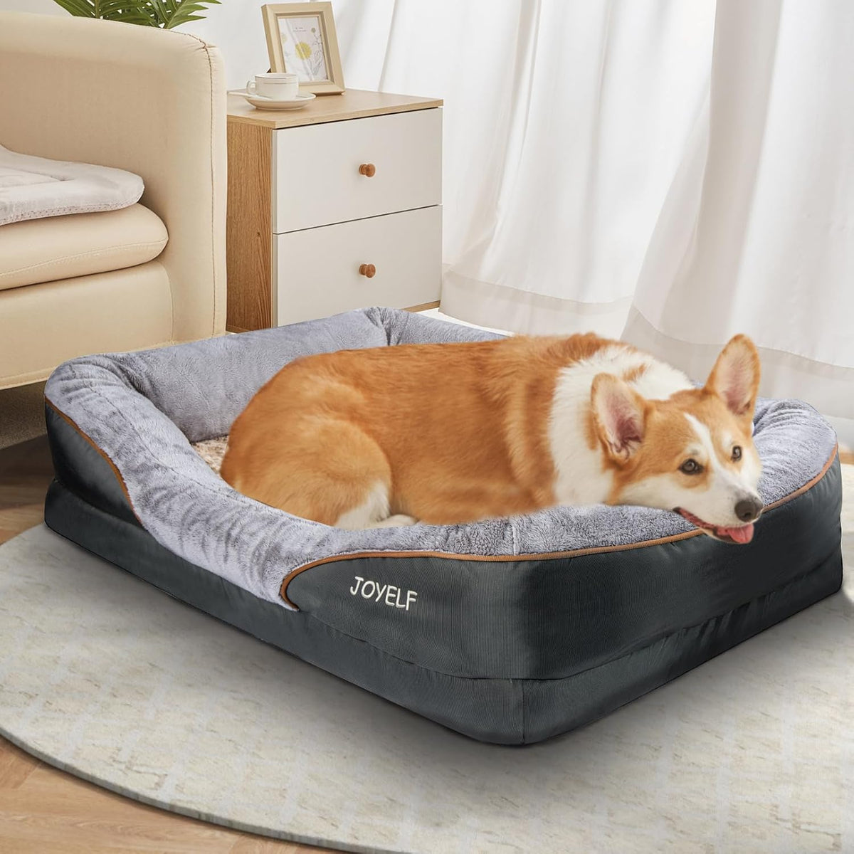 XLarge Memory Foam Dog Bed, Orthopedic Dog Bed & Sofa with Removable Washable Cover and Squeaker Toy as Gift
