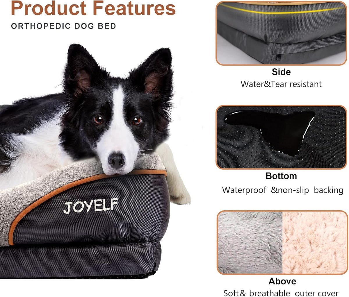 XLarge Memory Foam Dog Bed, Orthopedic Dog Bed & Sofa with Removable Washable Cover and Squeaker Toy as Gift