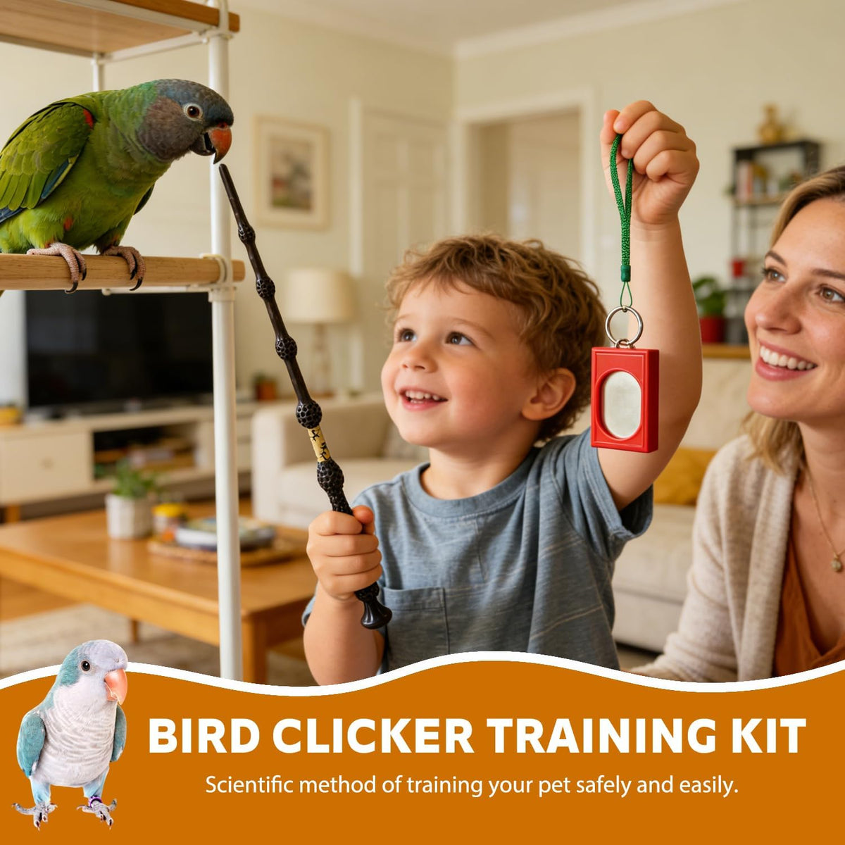 Parrot Training Clicker with Target Stick, Getting Started Bird Clicker Training Kit, All Bird Breeds Training Stick Foster Discipline and Behavior Training, for Parrots Birds Lovers