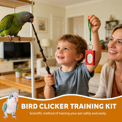 Parrot Training Clicker with Target Stick, Getting Started Bird Clicker Training Kit, All Bird Breeds Training Stick Foster Discipline and Behavior Training, for Parrots Birds Lovers