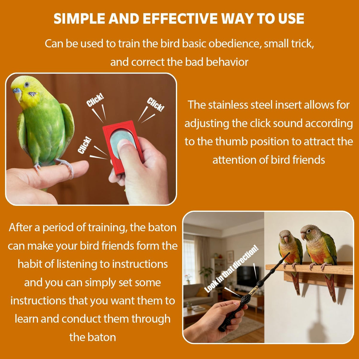 Parrot Training Clicker with Target Stick, Getting Started Bird Clicker Training Kit, All Bird Breeds Training Stick Foster Discipline and Behavior Training, for Parrots Birds Lovers