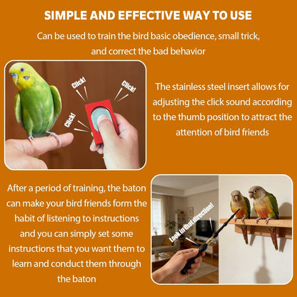 Parrot Training Clicker with Target Stick, Getting Started Bird Clicker Training Kit, All Bird Breeds Training Stick Foster Discipline and Behavior Training, for Parrots Birds Lovers