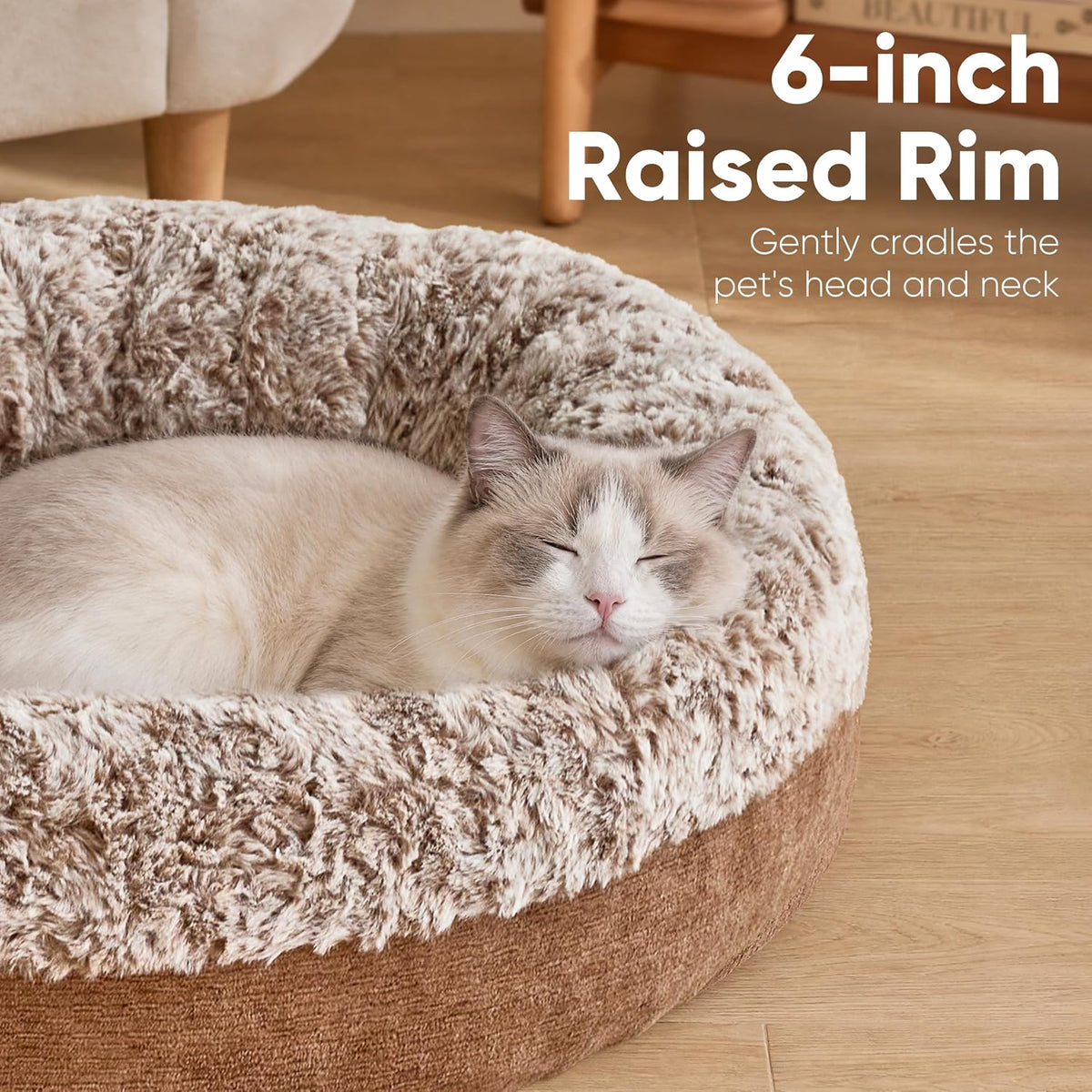 Extra Thick Plush Dog Bed, Calming Donut, Anti-Anxiety & Washable