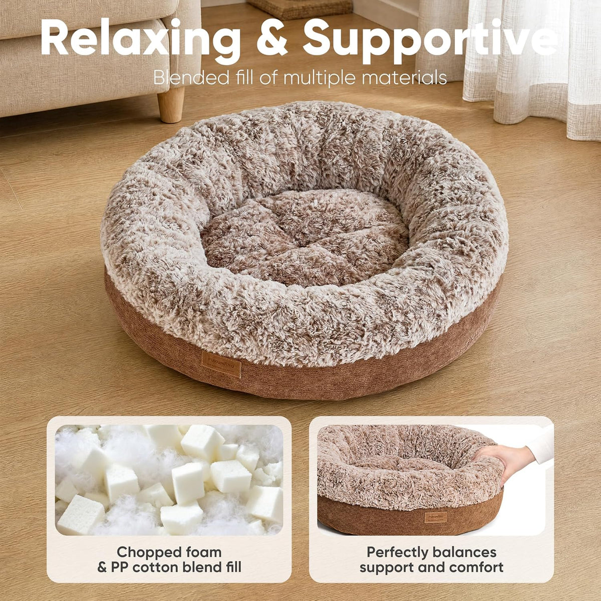 Extra Thick Plush Dog Bed, Calming Donut, Anti-Anxiety & Washable