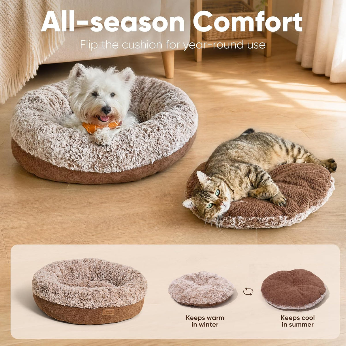 Extra Thick Plush Dog Bed, Calming Donut, Anti-Anxiety & Washable