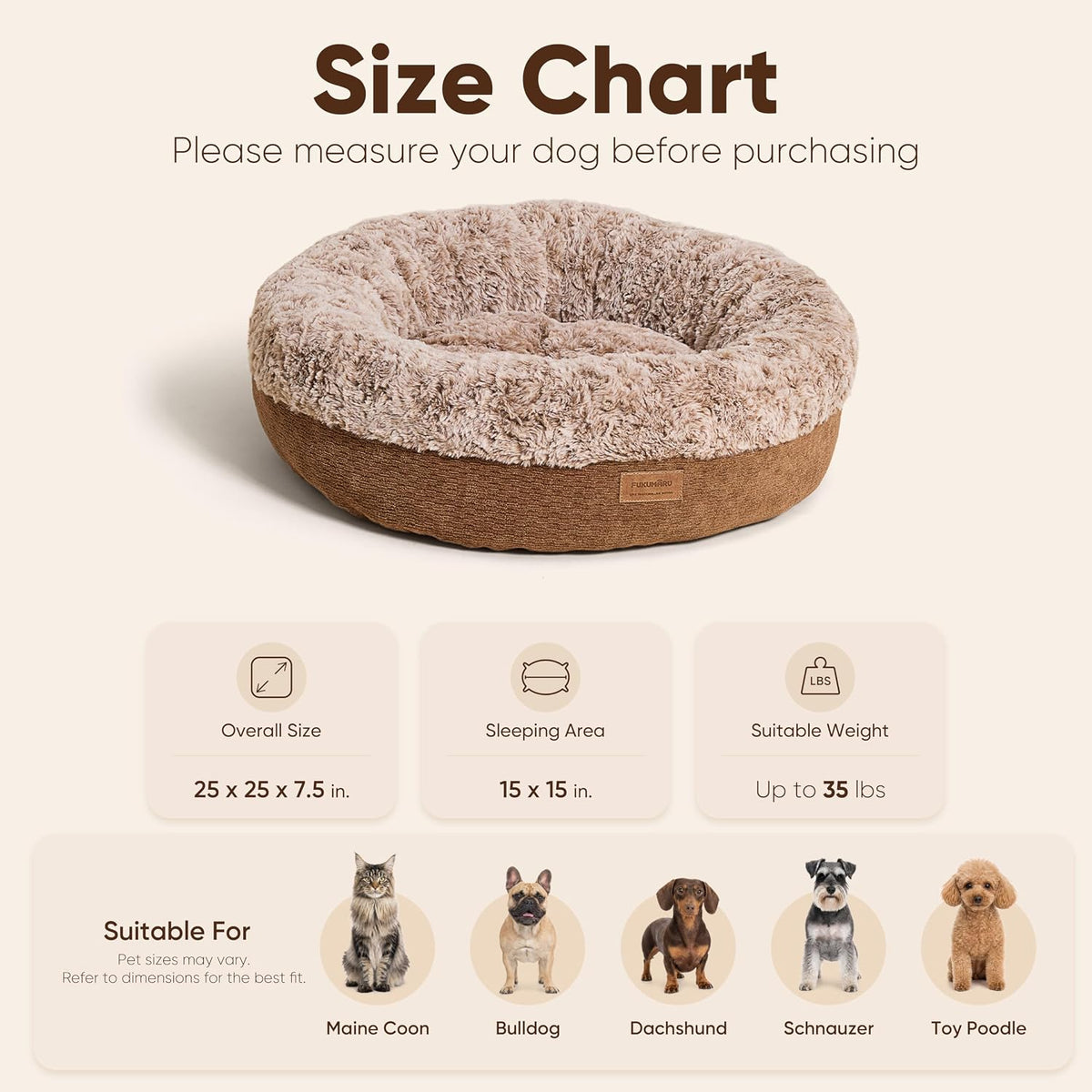 Extra Thick Plush Dog Bed, Calming Donut, Anti-Anxiety & Washable