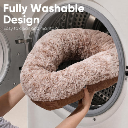 Extra Thick Plush Dog Bed, Calming Donut, Anti-Anxiety & Washable