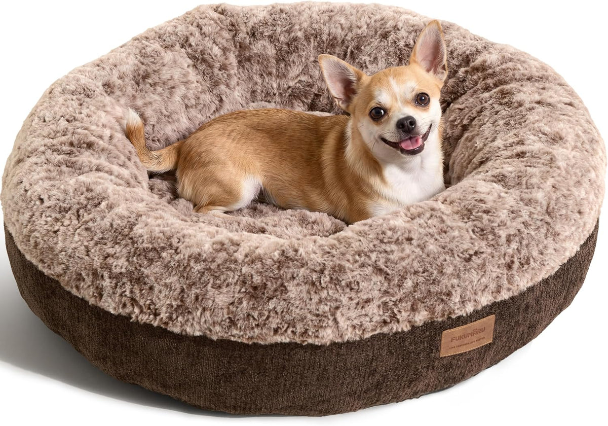 Extra Thick Plush Dog Bed, Calming Donut, Anti-Anxiety & Washable