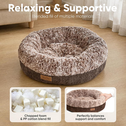 Extra Thick Plush Dog Bed, Calming Donut, Anti-Anxiety & Washable