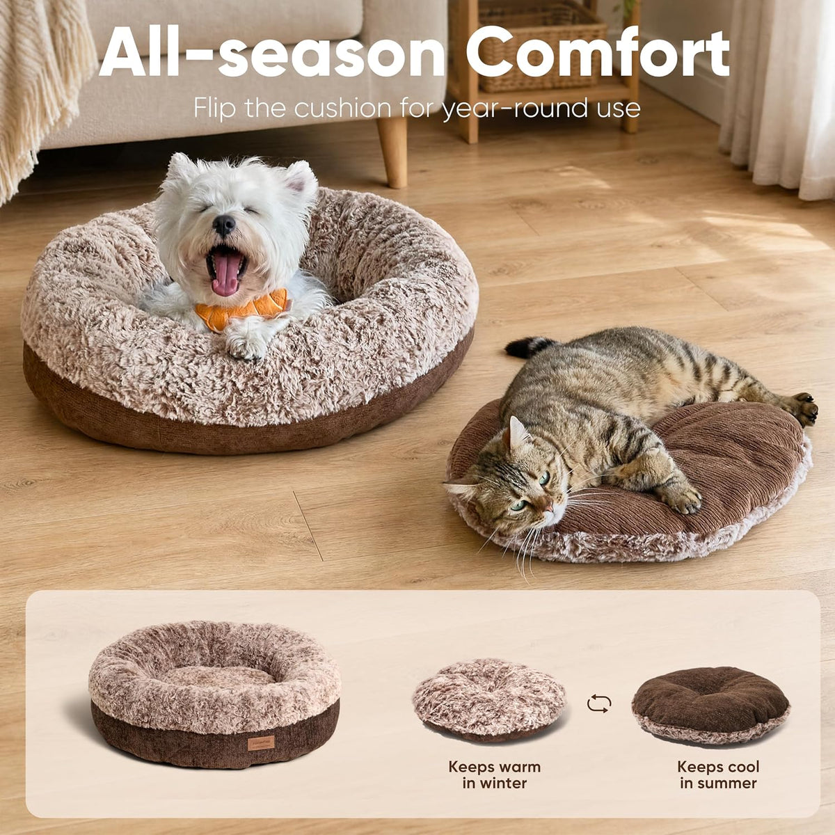 Extra Thick Plush Dog Bed, Calming Donut, Anti-Anxiety & Washable