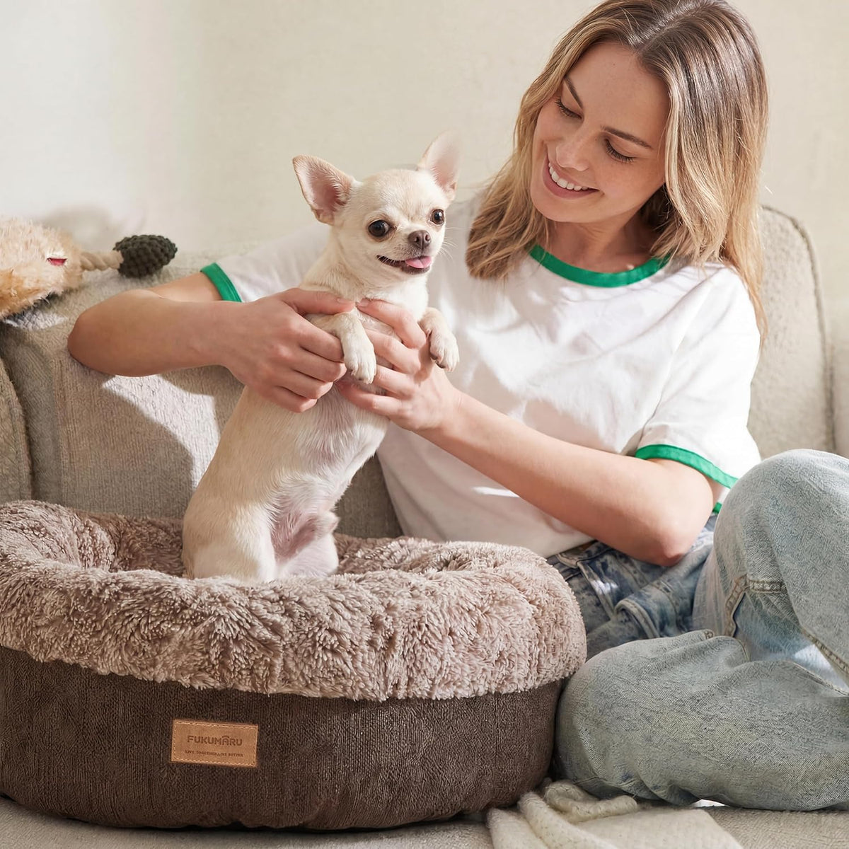 Extra Thick Plush Dog Bed, Calming Donut, Anti-Anxiety & Washable