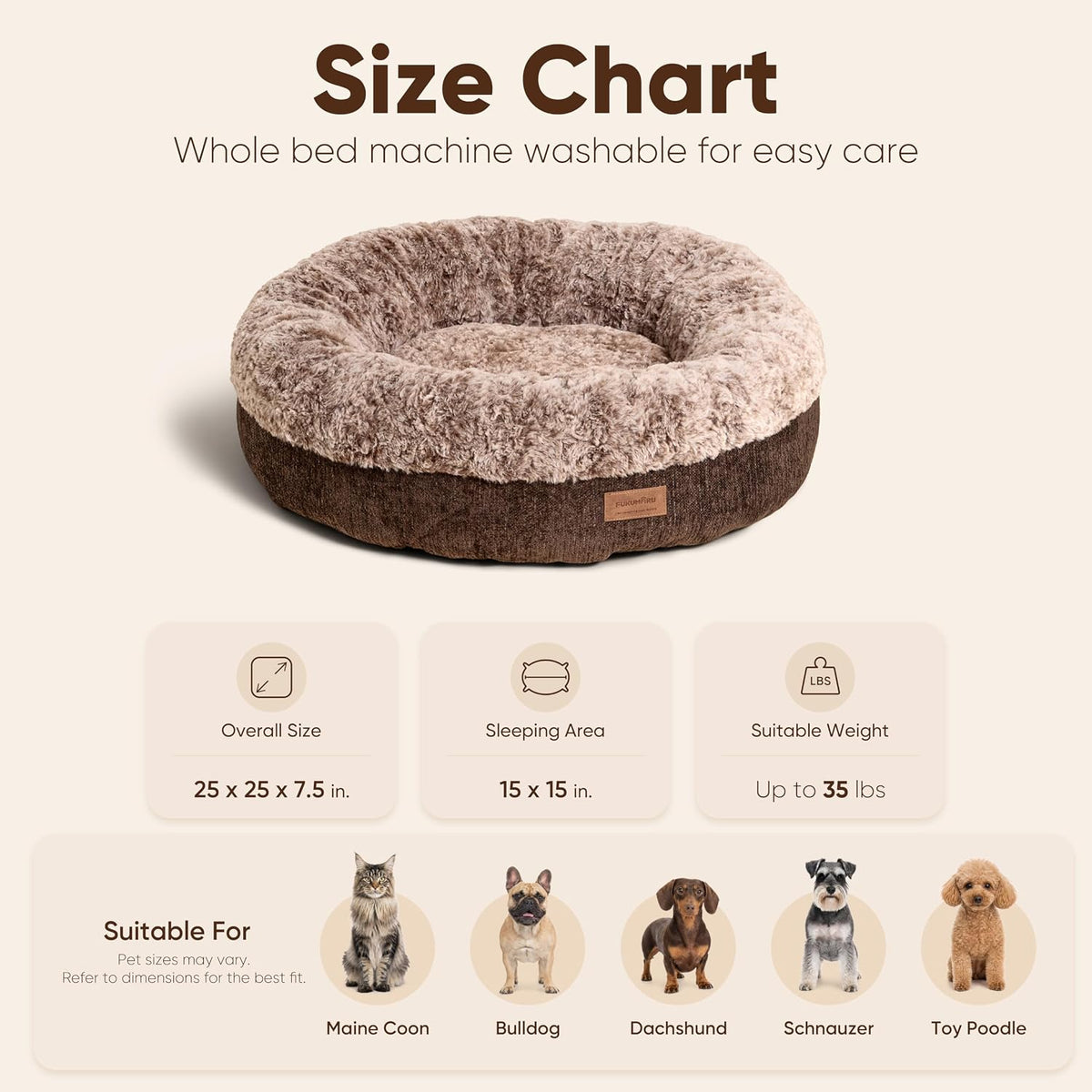 Extra Thick Plush Dog Bed, Calming Donut, Anti-Anxiety & Washable