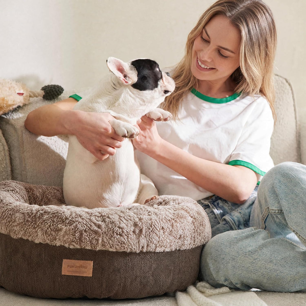 Extra Thick Plush Dog Bed, Calming Donut, Anti-Anxiety & Washable