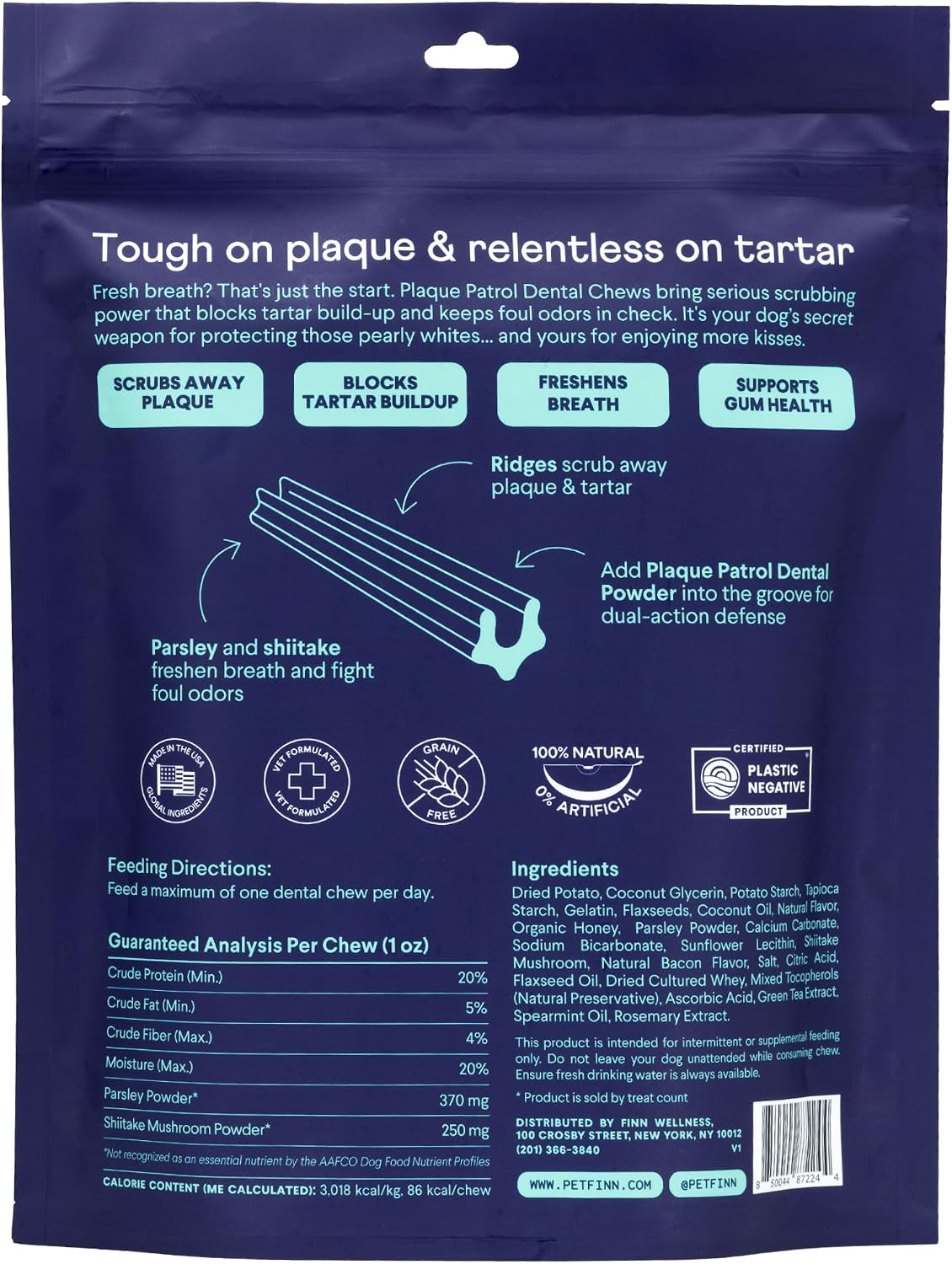 Plaque Patrol Dental Chews - Fights Tartar & Bad Breath - Dogs 25+ lbs