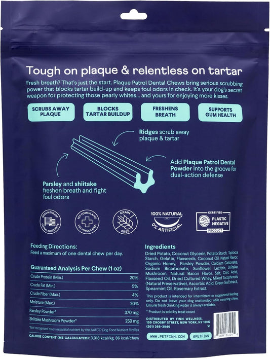 Plaque Patrol Dental Chews - Fights Tartar & Bad Breath - Dogs 25+ lbs