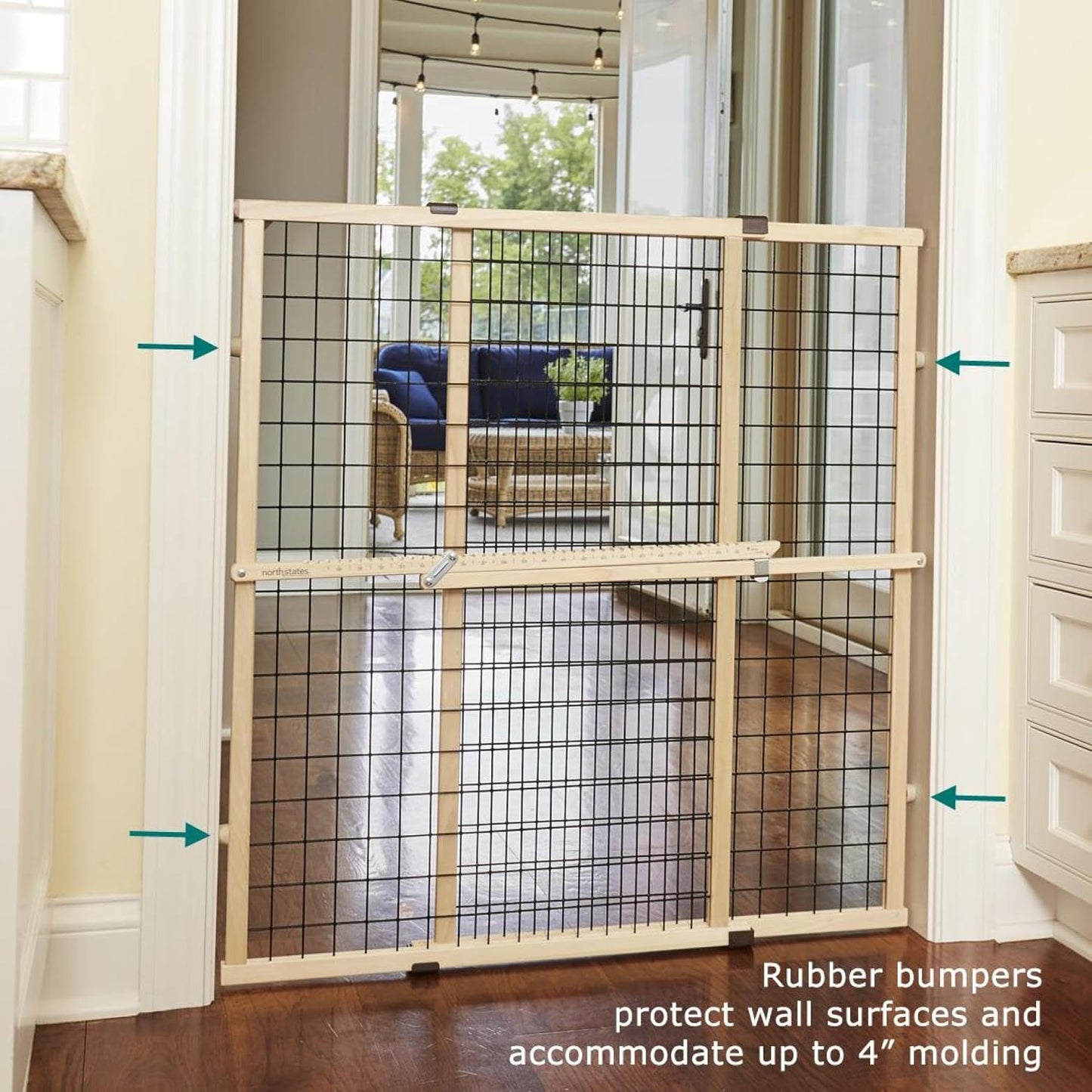 MYPET Wire Mesh Dog Gate: 29.5"-40" Wide, Pressure Mounted with No Tools; Expandable, Durable Pet Gates for Doors and Hallways, 37" Tall, Made with Sustainable Hardwood