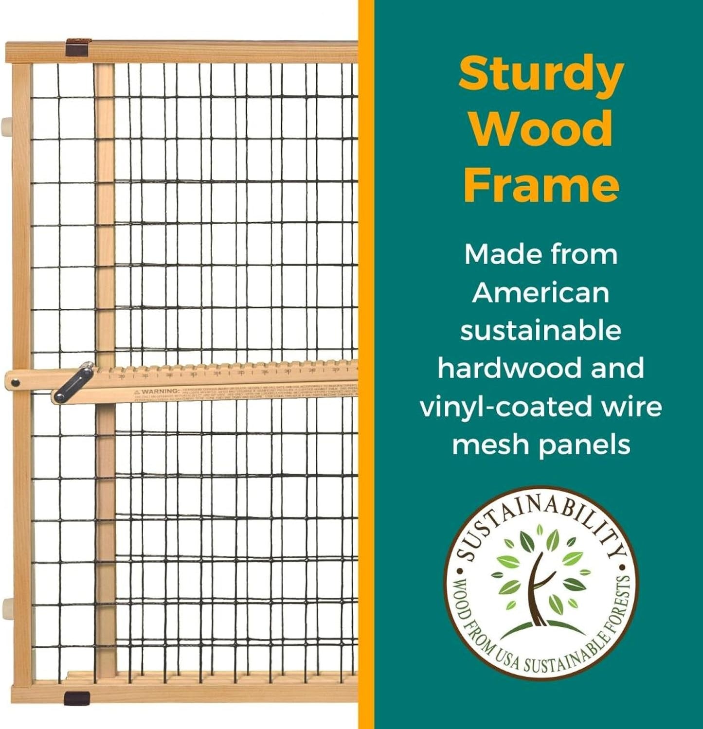 MYPET Wire Mesh Dog Gate: 29.5"-40" Wide, Pressure Mounted with No Tools; Expandable, Durable Pet Gates for Doors and Hallways, 37" Tall, Made with Sustainable Hardwood