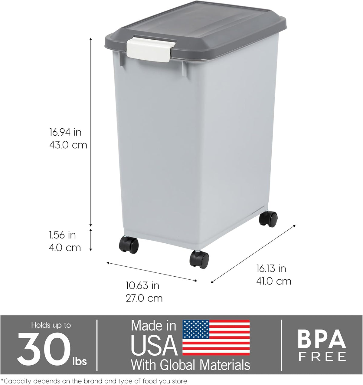Dog Food Storage Container, Up to 40 lbs, Gray/Dark Gray
