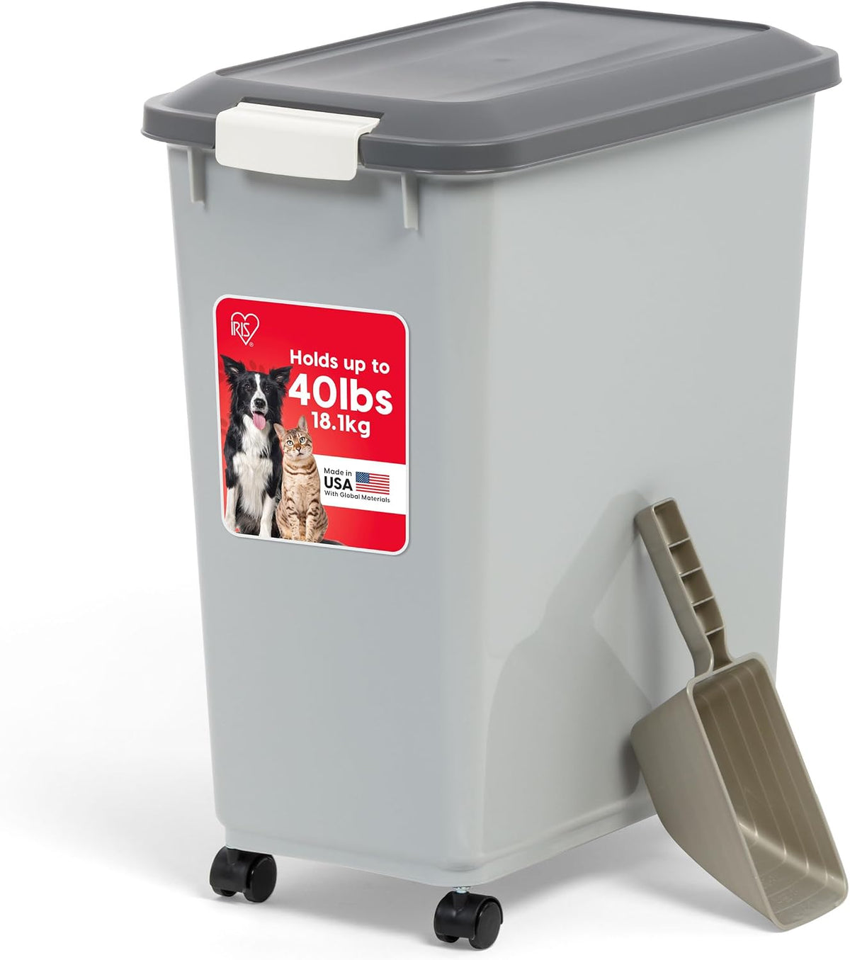 Dog Food Storage Container, Up to 40 lbs, Gray/Dark Gray