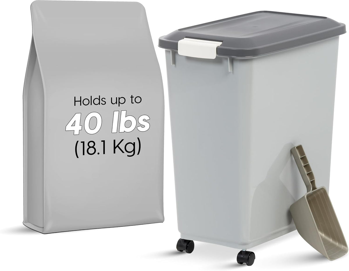 Dog Food Storage Container, Up to 40 lbs, Gray/Dark Gray