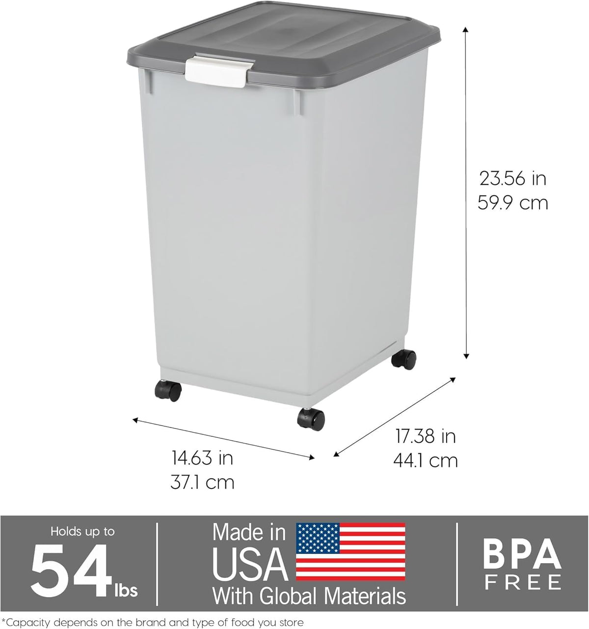 Dog Food Storage Container, Up to 40 lbs, Gray/Dark Gray