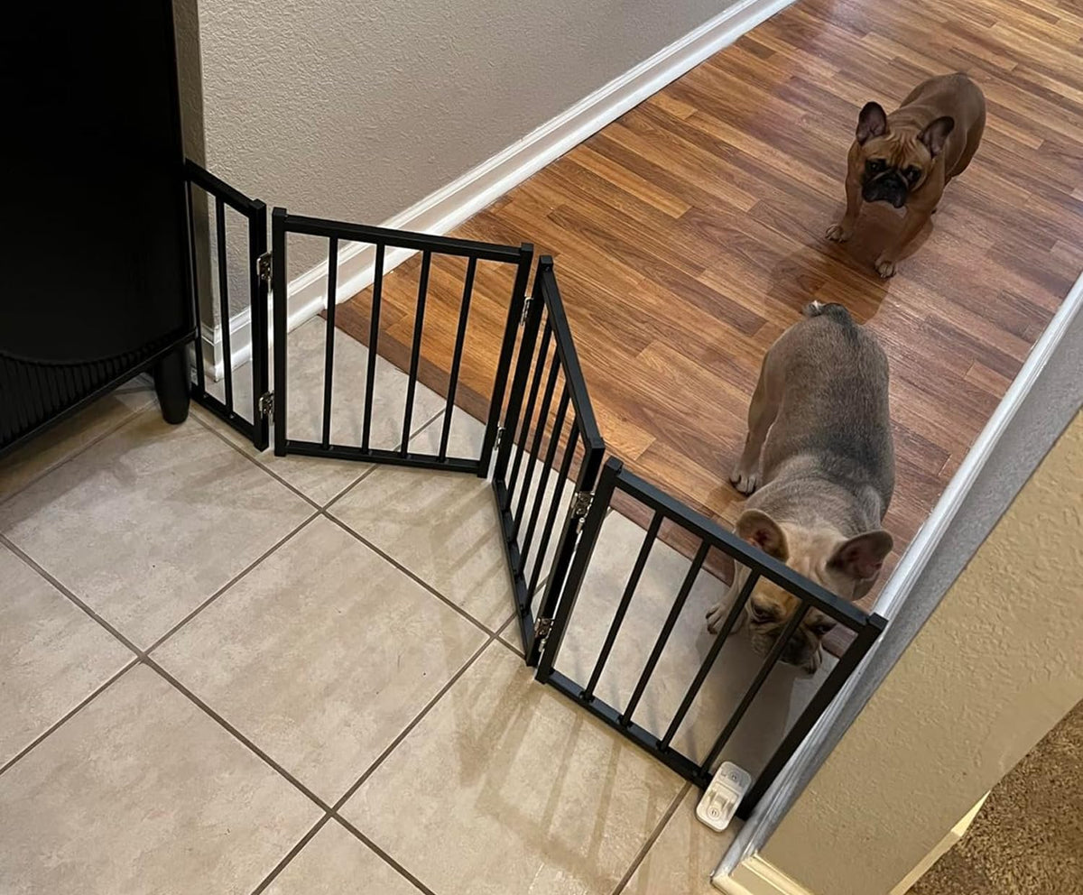 Small Dog Gate Indoor, Up to 48" W Freestanding Pet/Puppy Fence, Black