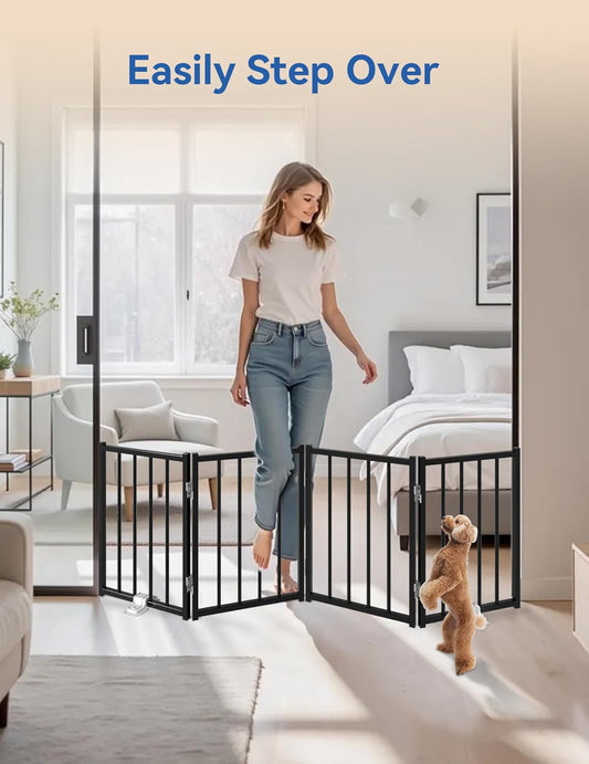 Small Dog Gate Indoor, Up to 48" W Freestanding Pet/Puppy Fence, Black