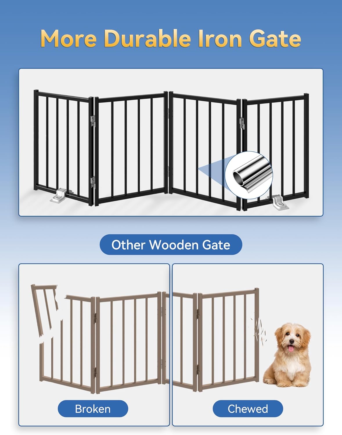 Small Dog Gate Indoor, Up to 48" W Freestanding Pet/Puppy Fence, Black