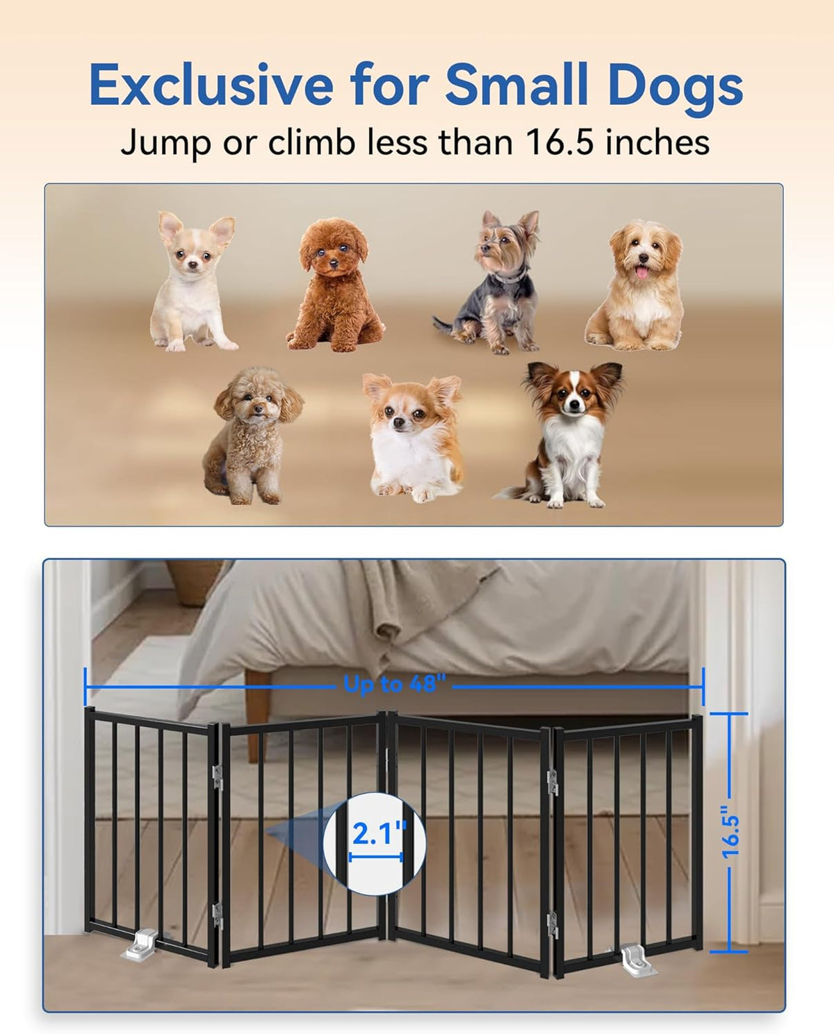 Small Dog Gate Indoor, Up to 48" W Freestanding Pet/Puppy Fence, Black