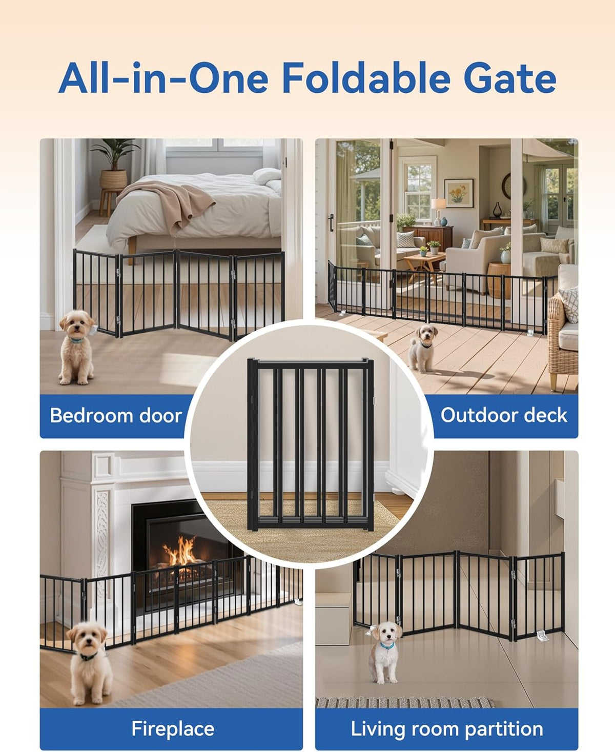 Small Dog Gate Indoor, Up to 48" W Freestanding Pet/Puppy Fence, Black