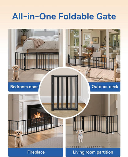 Small Dog Gate Indoor, Up to 48" W Freestanding Pet/Puppy Fence, Black