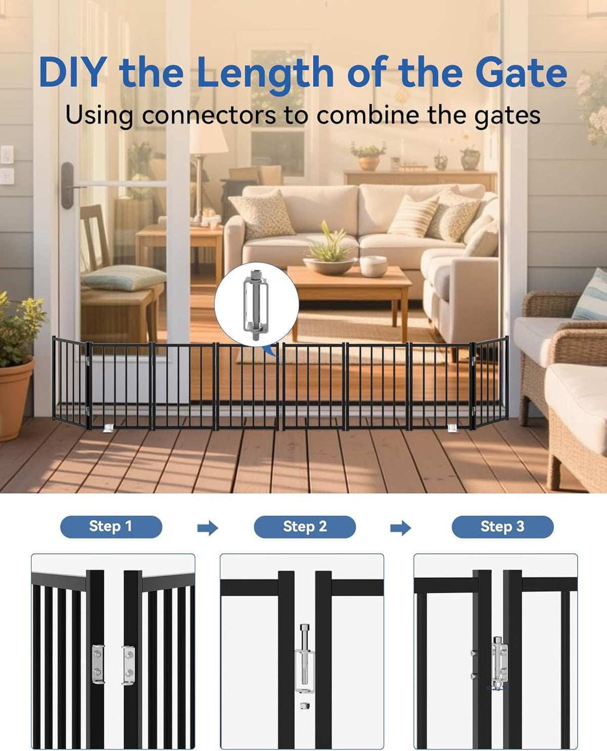 Small Dog Gate Indoor, Up to 48" W Freestanding Pet/Puppy Fence, Black