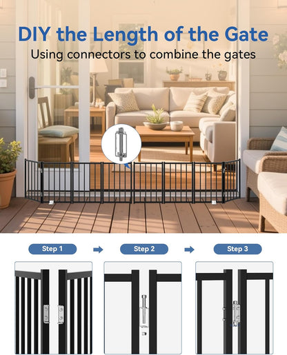 Small Dog Gate Indoor, Up to 48" W Freestanding Pet/Puppy Fence, Black