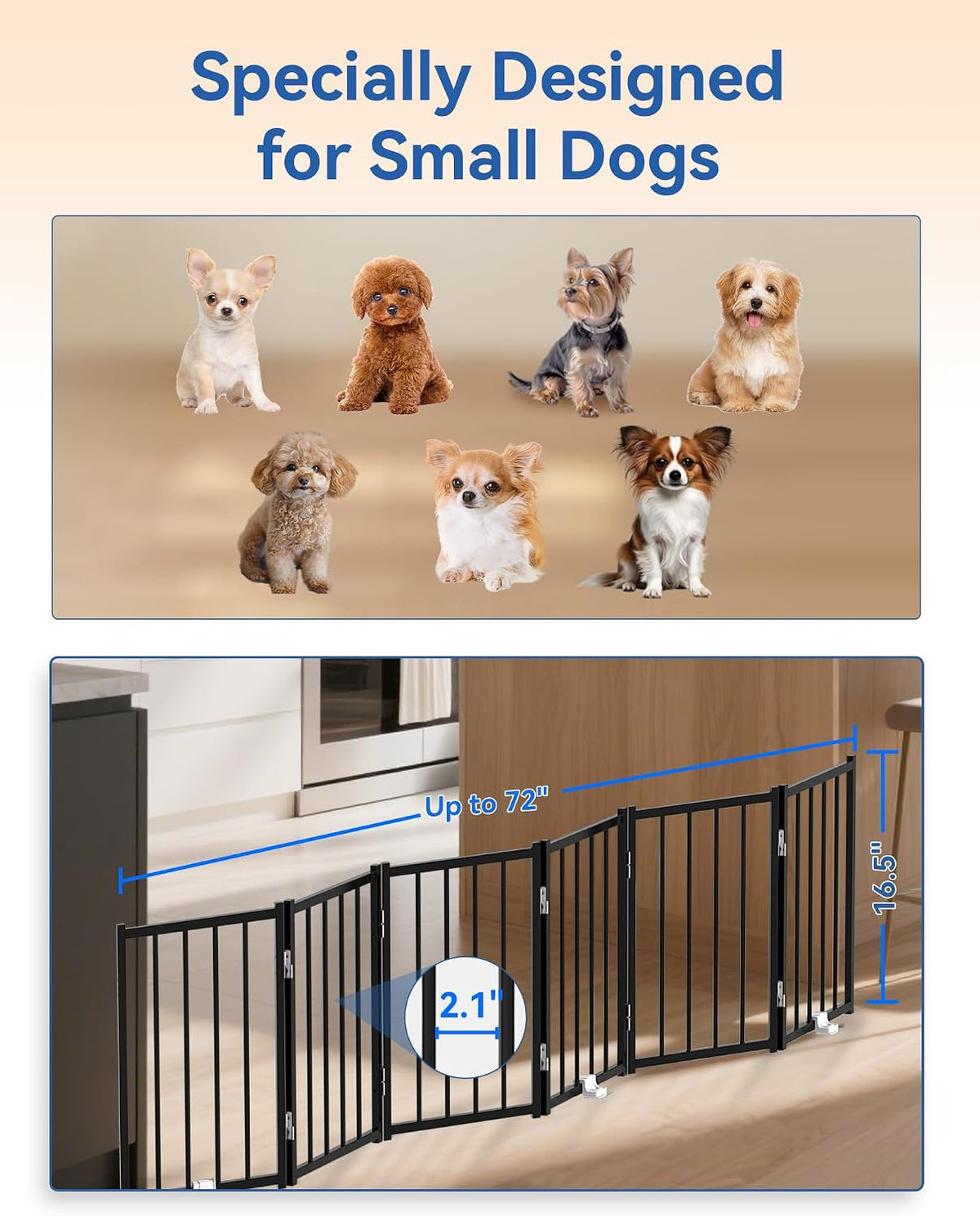 Small Dog Gate Indoor, Up to 48" W Freestanding Pet/Puppy Fence, Black