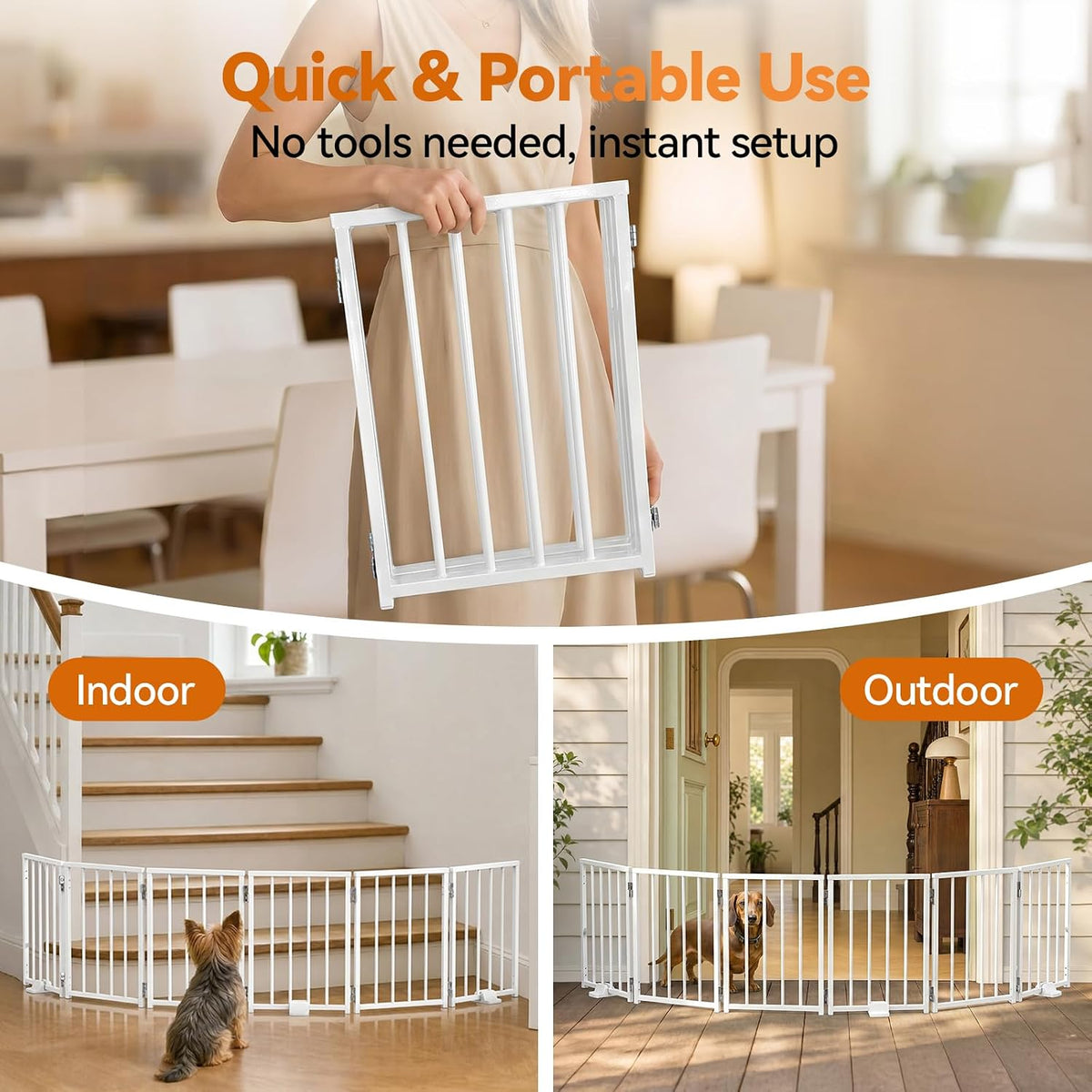 Small Dog Gate Indoor, Up to 48" W Freestanding Pet/Puppy Fence, Black