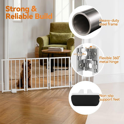 Small Dog Gate Indoor, Up to 48" W Freestanding Pet/Puppy Fence, Black