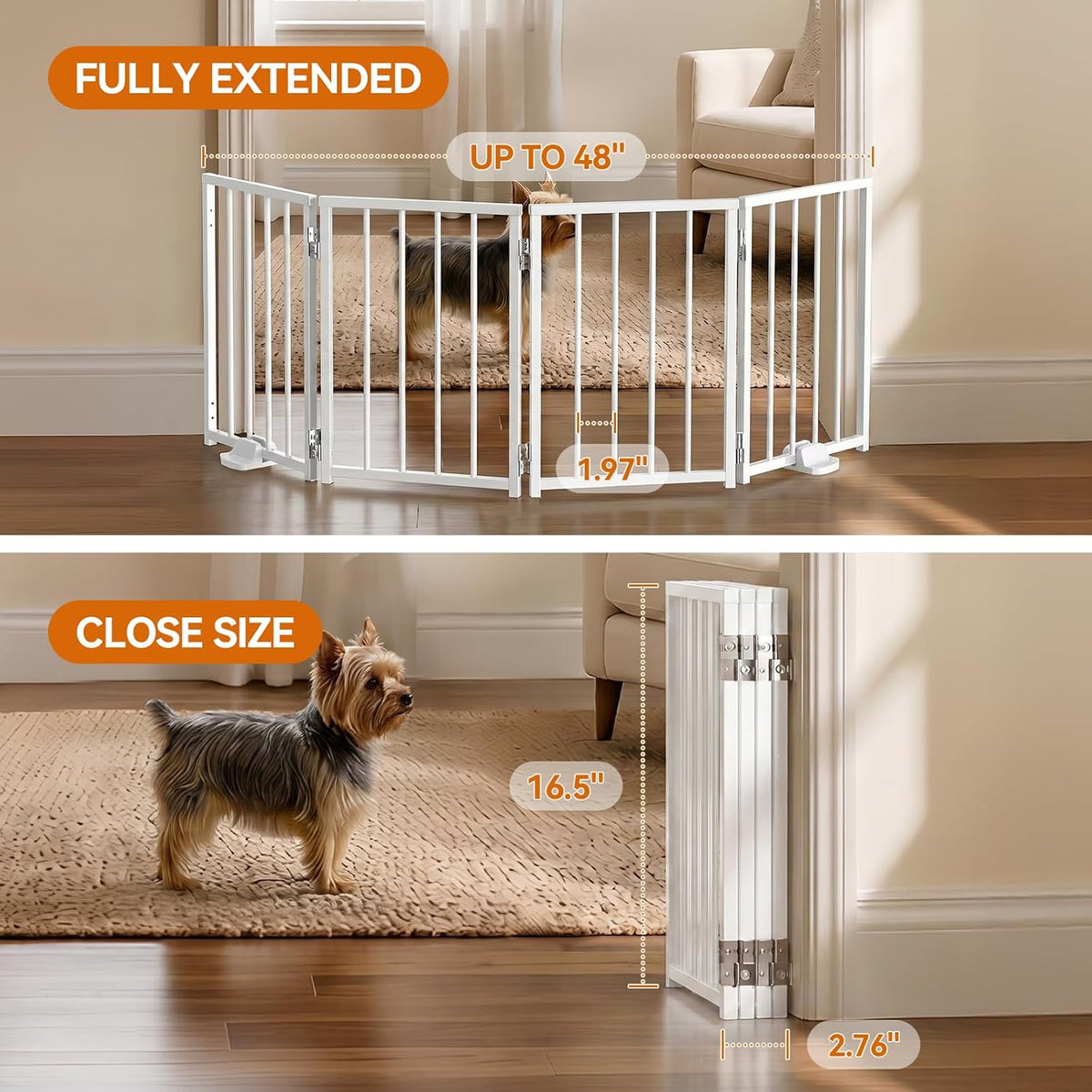 Small Dog Gate Indoor, Up to 48" W Freestanding Pet/Puppy Fence, Black