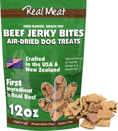 TRMC Real Meat Dog Treats - 12oz Bag of Bite-Sized Air-Dried Beef Jerky for Dogs - Grain-Free Jerky Dog Treats Made up of 95% Free-Range, Grass Fed Beef - All-Natural High Protein Dog Treats