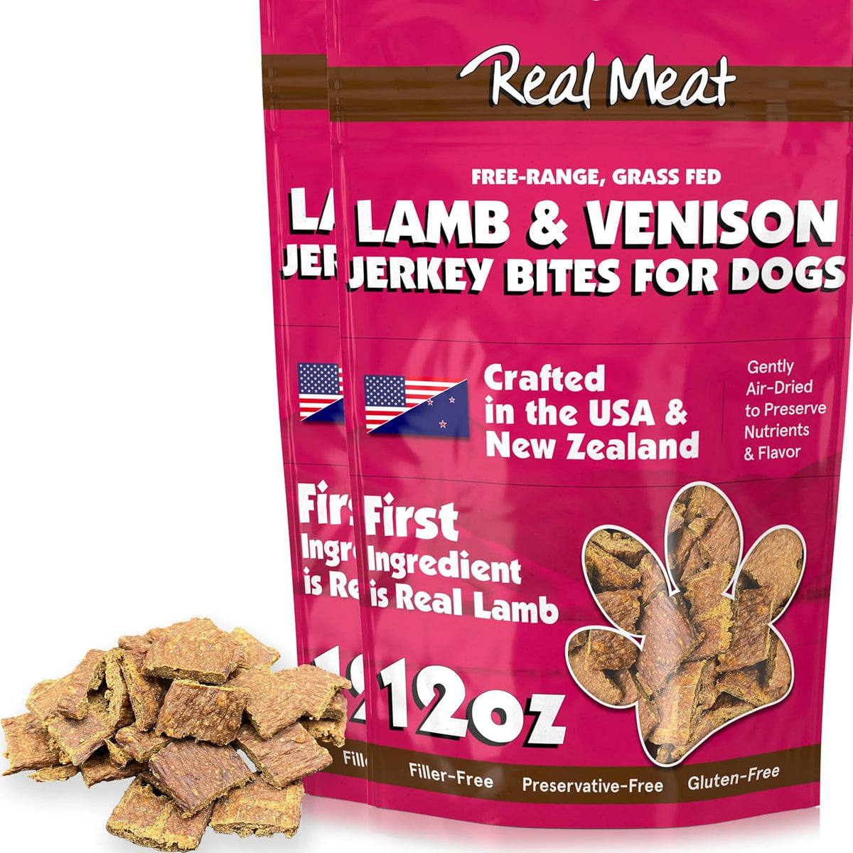 TRMC Real Meat Dog Treats - 12oz Bag of Bite-Sized Air-Dried Beef Jerky for Dogs - Grain-Free Jerky Dog Treats Made up of 95% Free-Range, Grass Fed Beef - All-Natural High Protein Dog Treats