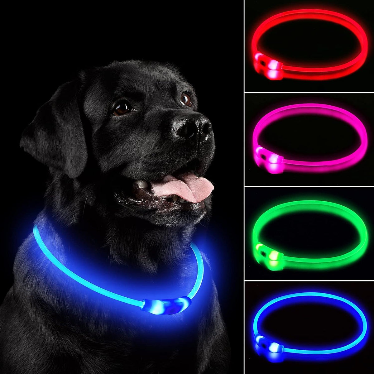LED Dog Collar, Cut-to-Fit Light Up Dog Collar for Night Walking, IP67 Waterproof USB Rechargeable Glowing Pet Collar, High Visibility Super Bright Safety Lights for S/M/L Dogs(Blue)