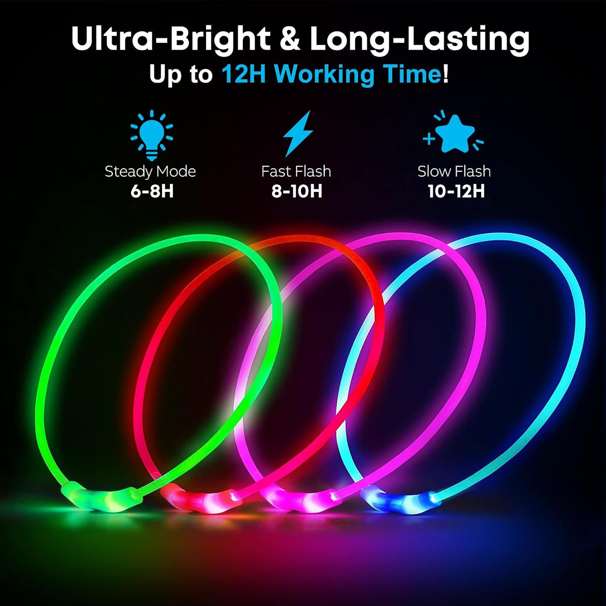 LED Dog Collar, Cut-to-Fit Light Up Dog Collar for Night Walking, IP67 Waterproof USB Rechargeable Glowing Pet Collar, High Visibility Super Bright Safety Lights for S/M/L Dogs(Blue)