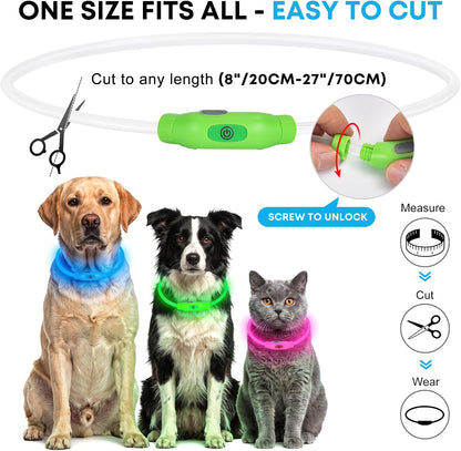 LED Dog Collar, Cut-to-Fit Light Up Dog Collar for Night Walking, IP67 Waterproof USB Rechargeable Glowing Pet Collar, High Visibility Super Bright Safety Lights for S/M/L Dogs(Blue)